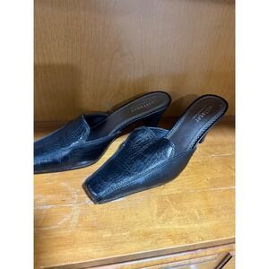 Villager by Liz Claiborne Isabella Black Leather Y2K Mule Heels Size 7M